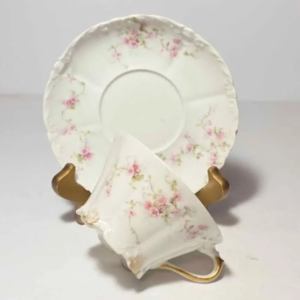 Haviland Limoges Teacup and Saucer Pink Flowers Vintage